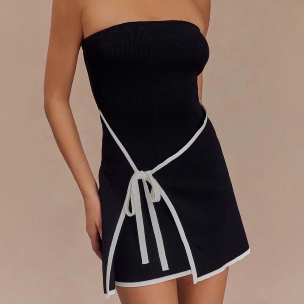 NWT Meshki Rian Strapless Mini Dress - black with white trim